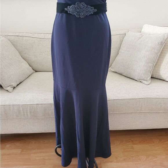 Eliza J Belted One Shoulder Fit & Flare Gown - size 8 in Blue - Picture 5 of 15